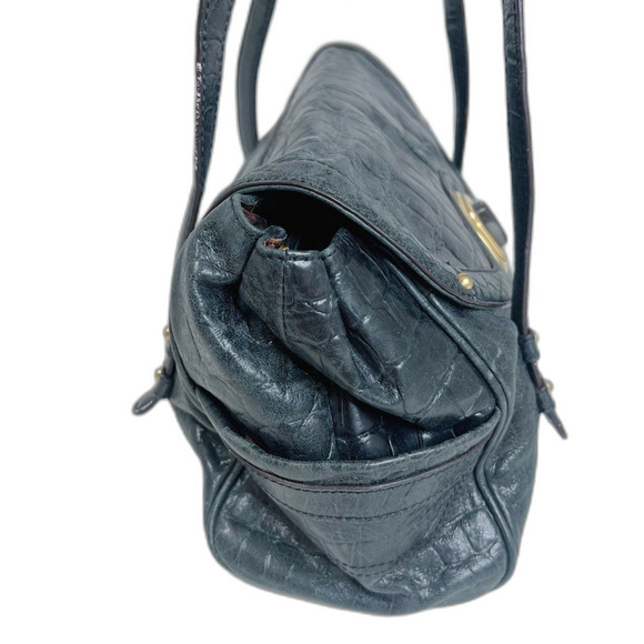 B. Makowsky Black Leather Crocodile Embossed Shoulder Bag Purse - Picture 2 of 10